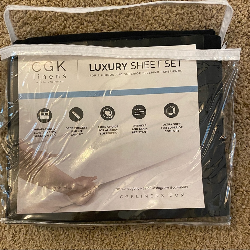 CGK Linens Flat Sheet, black, new in package, never used, full size